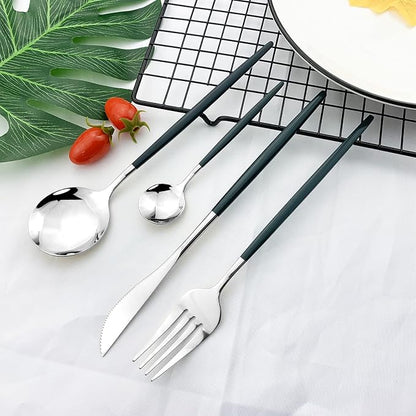 JASHII Flatware Serving Set 24 Piece, Stainless Steel Silverware Set, Modern - Image 4