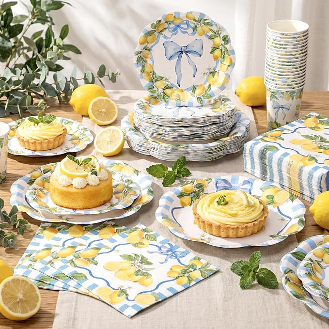 250 Pcs Amalfi Lemon Disposable Paper Plates and Napkins | Italian Amalfi Coast - Image 3