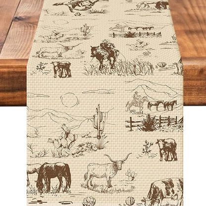 Cowboy Farm Table Runner Seasonal Spring Fall Kitchen Dining Linen Table by Worltoldb