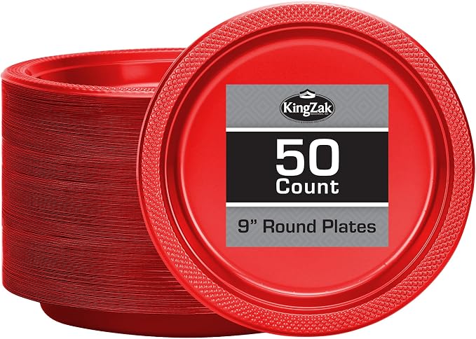 Hanna K. Signature Collection Red Plastic Plates, 9‑Inch Round, 50 Count – by HannaKSignature