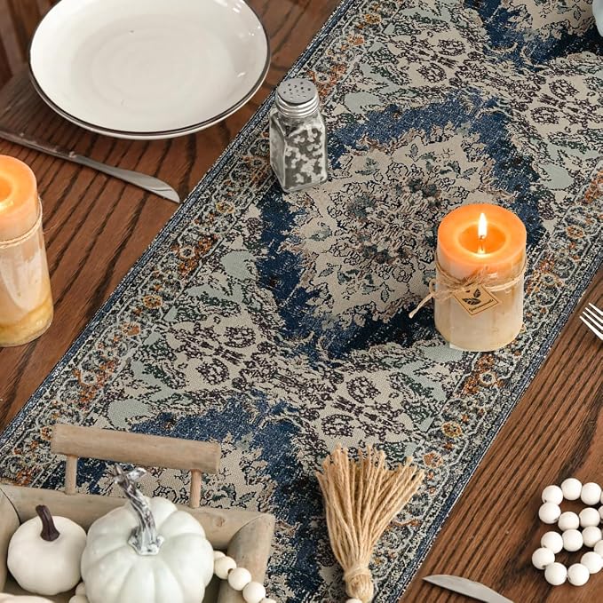 Artoid Mode Boho Bohemia Style Black Table Runner, Country Rustic Farmhouse - Image 4