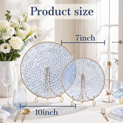 Rubtlamp 60Pcs Clear Blue Plastic Plates, Hammered Blue Plates, 30 Dinner Plates - Image 2