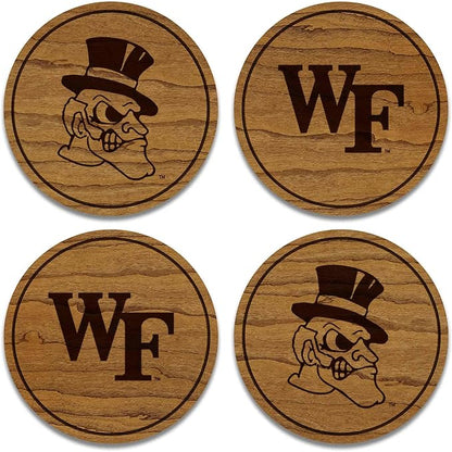 LazerEdge Wake Forest Demon Deacons Wooden Coaster Set - Cherry Wood - Officially Licensed Product - 4-Pack