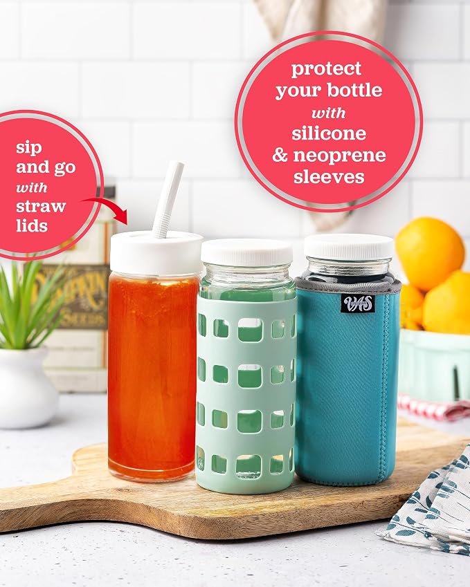 16oz Glass Juice Bottles with Lids, 6 Pack, Wide Mouth Reusable | Large Mouth - Image 9
