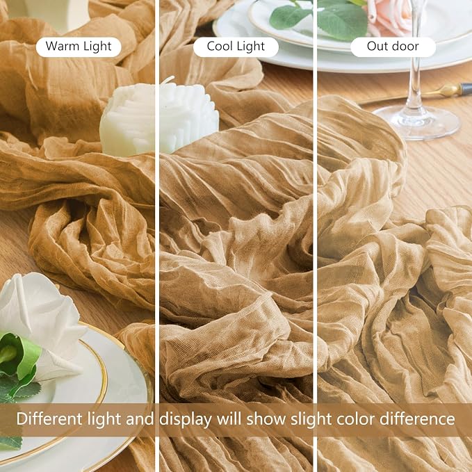 Cheesecloth Table Runner Khaki 10FT Boho Gauze Runner, 3 Pack | 120 Inch Cheese - Image 8