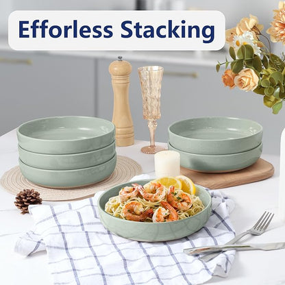 LIANYU Salad Pasta Bowls, 33oz Large Serving Bowl Set of 4, Round and Shallow - Image 5