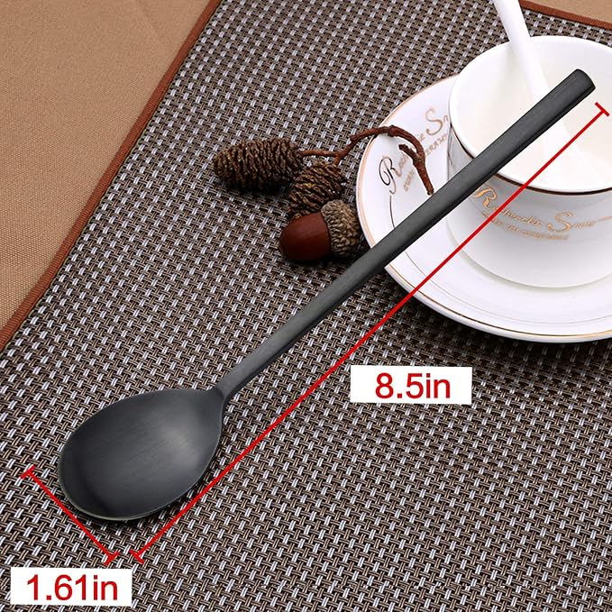 IQCWOOD Korean Soup Spoon Stainless Steel, 8.5 Inch 8-Piece Black | Long Handle - Image 8