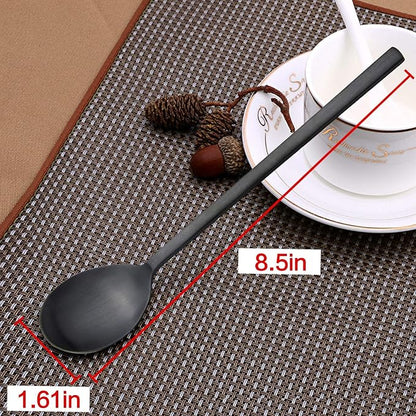 IQCWOOD Korean Soup Spoon Stainless Steel, 8.5 Inch 8-Piece Black | Long Handle - Image 8