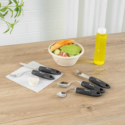 Restaurantware Adaptive Utensils - 1 count Stainless Steel, 9.843 x 5.118 x 1.575 Inches, Ergonomic Eating Aids, Non-Slip Utensil Set for Arthritis, Secure Grip Design, Black