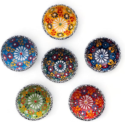 Ceramic Small Dipping Bowls Set of 6, 3.5 Oz Soy Sauce Dish, Handmade Charcuterie, Colorful Pinch, Dishwasher & Microwave Safe, 3.2'' Mini (SULTAN'S GARDEN)