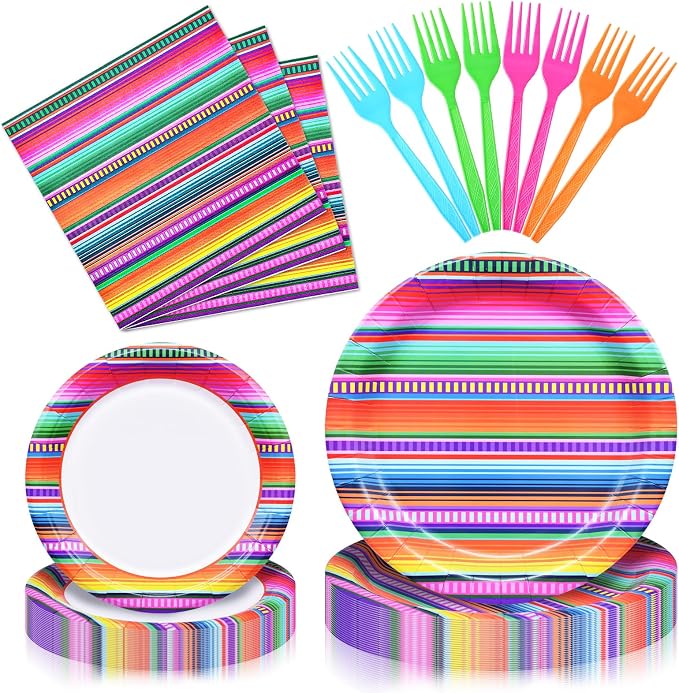 96 Pieces Mexican Fiesta Party Tableware Set by GistomeHome