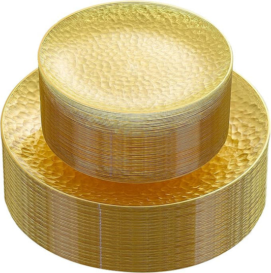 Rubtlamp 60Pcs Yellow Gold Plastic Plates, Hammered Plastic Plates Include 30 by Rubtlamp
