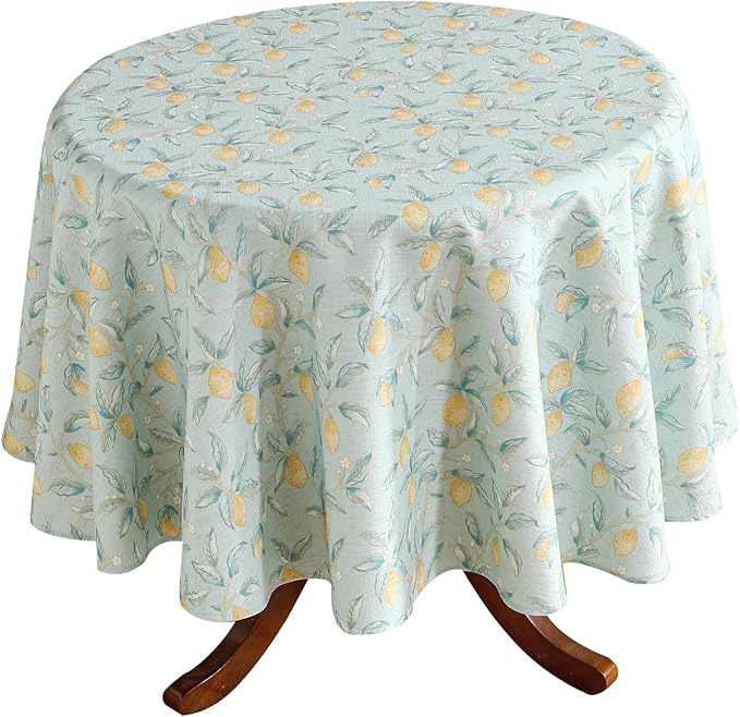 patdrea Designer Green Round Tablecloth,Vintage Linen Yellow Fruits Pattern Durable Table Cloth,Decor Table Cover Cloth for Kitchen Dining Christmas,Thanksgiving,Tea Party,Diameter 67"-Ania a