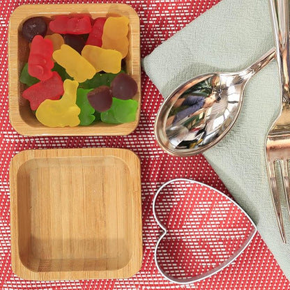 Snack Bowl Set, Small Bamboo Sauce Dish Dipping Bowls for Appetizers, Dips, Sauce, Nuts, Candy, Olives, Seeds, Desserts and More, Square 1.4 oz