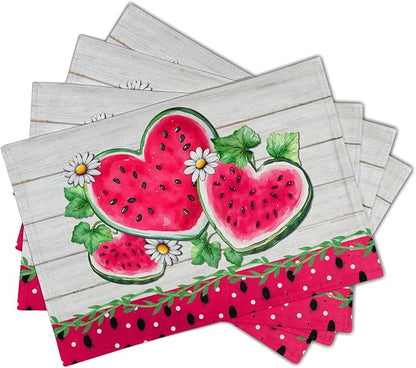 Watermelon Placemat for Table Dining Set of 4，Tropical Fruit Heat Resistant Washable Table Mats,White Daisy Table Dining Mat for Seasonal Party Kitchen Decor