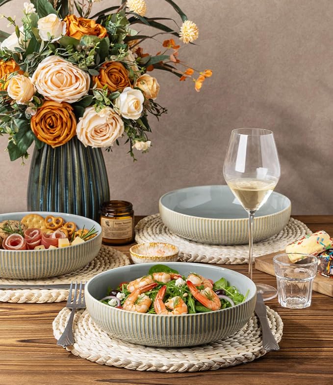 8.5" Ceramic Pasta Bowls Set of 4, Salad Bowls | Versatile Serving Bowls - Image 3