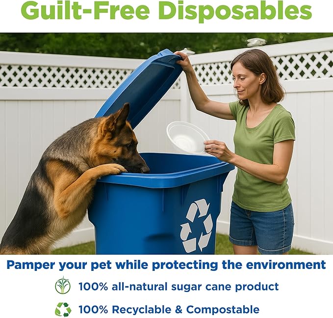Kinn Kleanbowl Disposable Dog Food Bowls, 16 oz (Pack of 50) - Frame System Refills, Use for Travel, Boarding, or Crate, Compostable Pet Travel Bowl, No Plastic, Leakproof, Portable Dog Dish