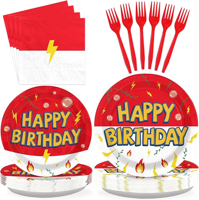 Grencian 200Pcs Cartoon Anime Happy Birthday Party Supplies, Serves 50 | by Grencian