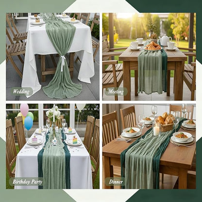 Cheesecloth Table Runner 6 Pack Sage Green and Dark Green, Boho Gauze Table - Image 4