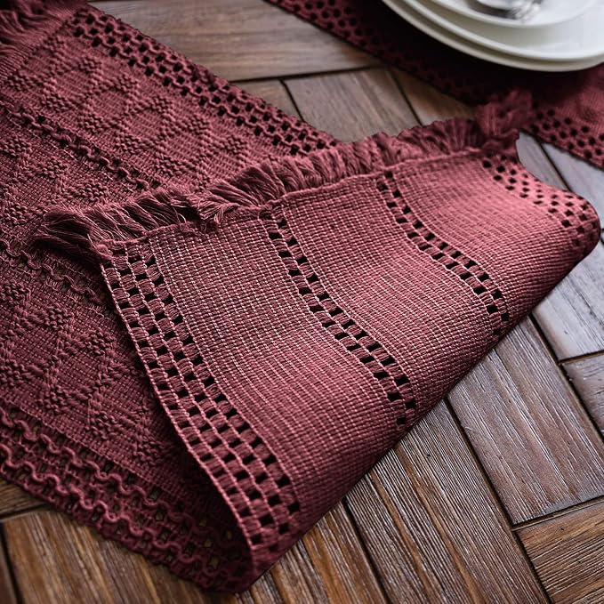 Macrame Table Runner Burgundy Boho Table Runners - Image 4