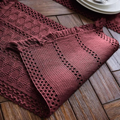 Macrame Table Runner Burgundy Boho Table Runners - Image 4