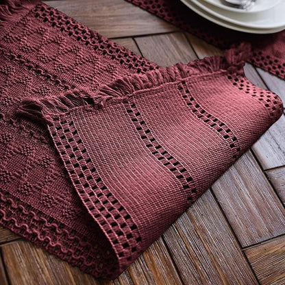 Macrame Table Runner Burgundy Boho Table Runners - Image 4