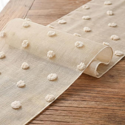 Artoid Mode Champagne Pom Pom Tulle Table Runner, Seasonal Washable Kitchen - Image 6