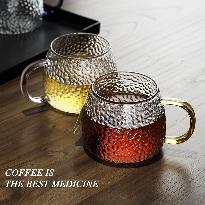 LUXU Hammered Tea Cups, Glass Coffee Mugs, 15 oz, Prefect - Image 5