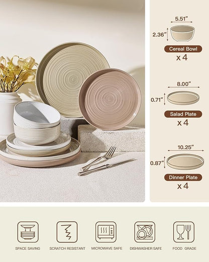 Stoneware Dinnerware Set for 4, Plates & Bowls, Chip & Scratch Resistant - Image 7