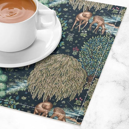 William Morris Floral Print Placemats,Strawberry Thief Print Plate Mats Set of 6,Watercolor Vintage Flower Table Placemats for Home Kitchen Holiday Decoration, 6 PCS