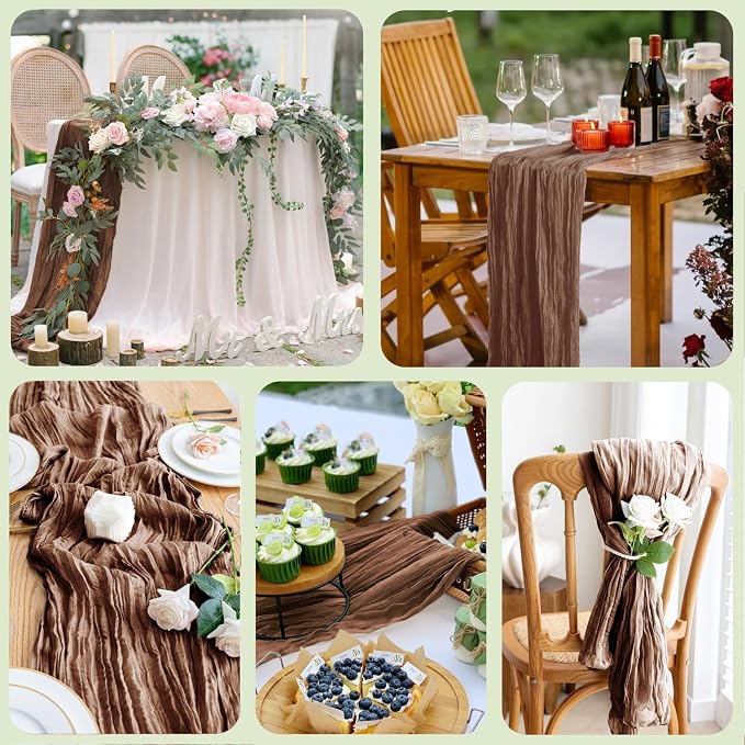 Cheesecloth Table Runner 10FT Brown Boho Gauze Rustic Sheer Runners | Cheese - Image 7