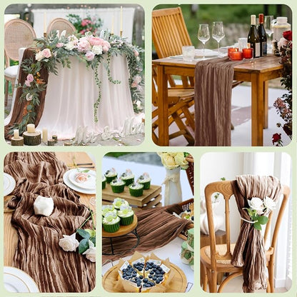 Cheesecloth Table Runner 10FT Brown Boho Gauze Rustic Sheer Runners | Cheese - Image 7