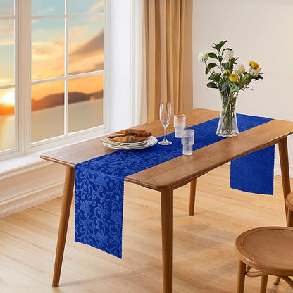 Manyshofu Royal Blue Jacquard Satin Table Runner 12x108 - Image 2