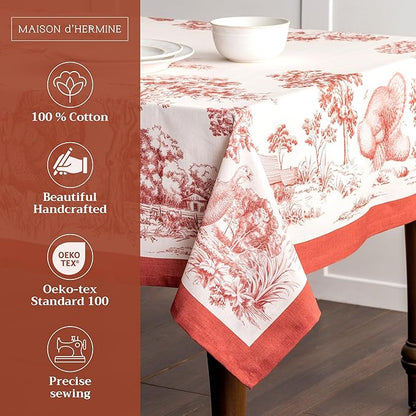 Maison d' Hermine Table Cloth Rectangle Table 100% Cotton 60 x 120 Inches Fall Tablecloth Reusable Everyday Use for Thanksgiving Christmas Decorations Dining Farmhouse Party (Holy Jouy - Red)