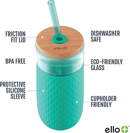Ello Devon Glass Tumbler, Protective No Sweat Silicone Sleeve and Splash Proof - Image 2