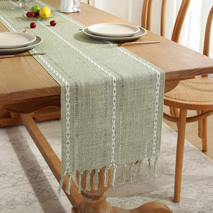 Wracra Rustic Linen Table Runner, Sage Green Table Runners 72 inches Long | - Image 6