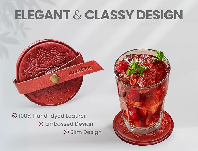 Handmade Leather Coasters 4" for Drinks - Image 2