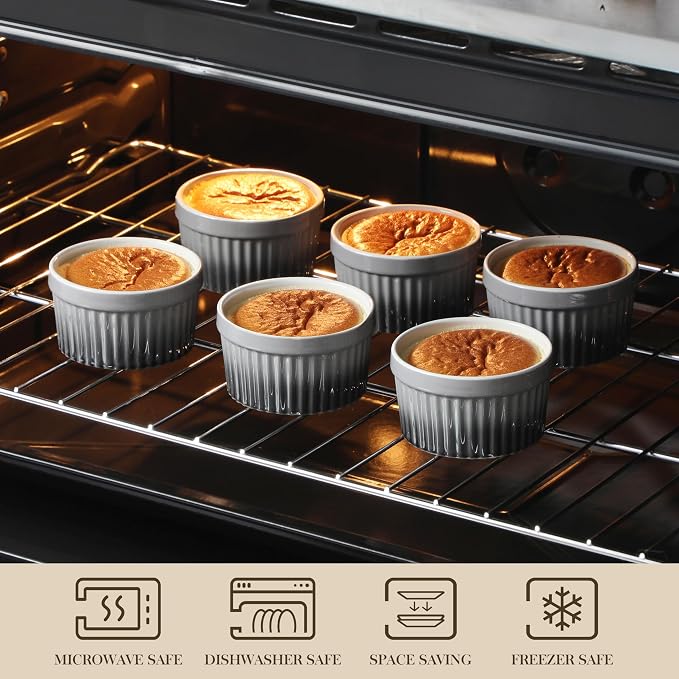 MALACASA Ramekins 8 oz Oven Safe, Large Ceramic Souffle Dishes - Image 4