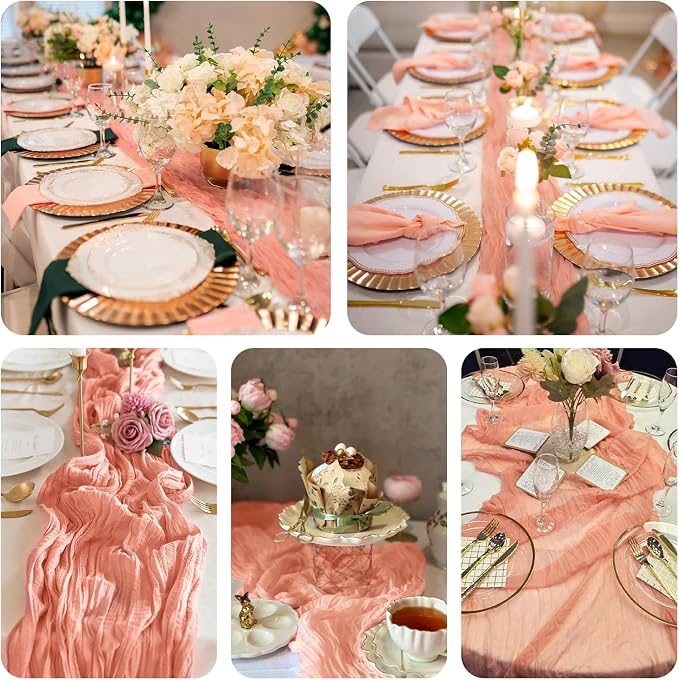 10 Pack Coral Peach Cheesecloth Table Runner 35x120 Inch, 10FT Semi Sheer Boho - Image 5
