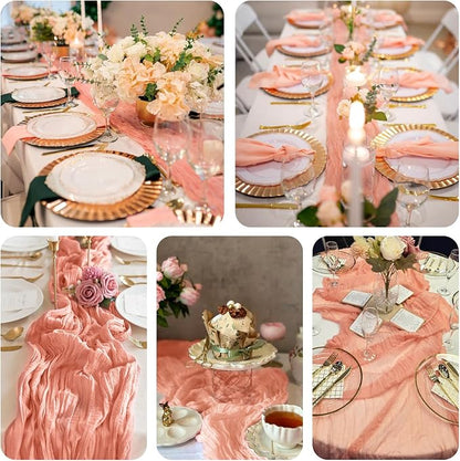 10 Pack Coral Peach Cheesecloth Table Runner 35x120 Inch, 10FT Semi Sheer Boho - Image 5