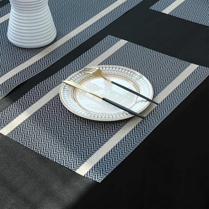FAVE Placemats Set of 12 Blue Placemats Woven with Golden Thread Durable and Wipeable Vinyl Place Mats Heat Resistant Table Mats Set of 12 for Kitchen Table (Blue, 12"x18"-12PCS)