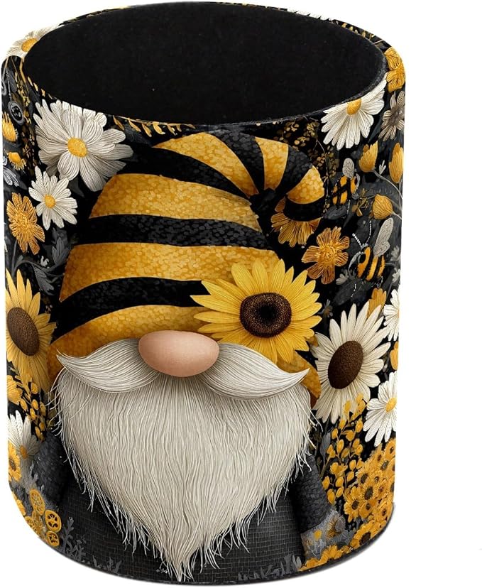 Leather Pen Holder for Desk, Gnome Sunflower Pencil Cup Pen Organizer Makeup by Unknown