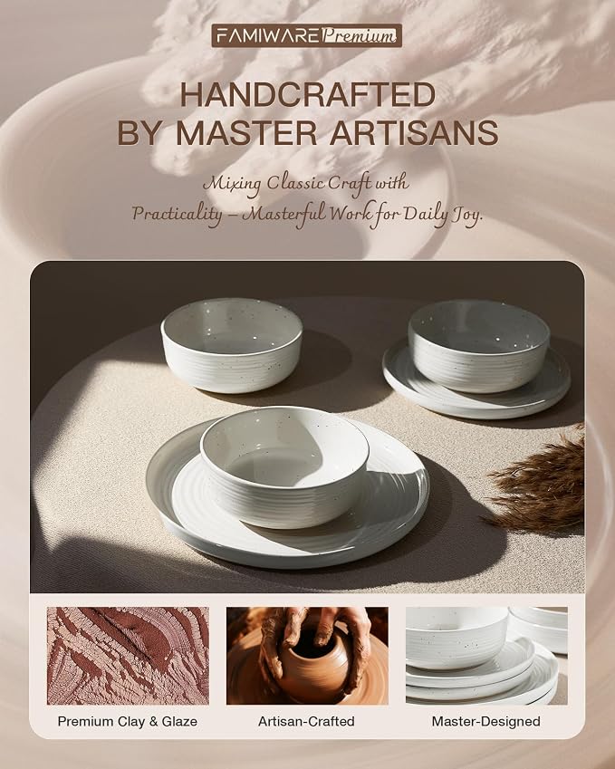Stoneware Dinnerware Sets for 6, Plates and Bowls, Chip & Scratch Resistant - Image 5