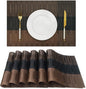HeloHo Brown Black Placemats Set of 6 Washable Placemats Vinyl Woven Table Mats Wipeable Placemat for Kitchen Dining Table Decoration Indoor Outdoor