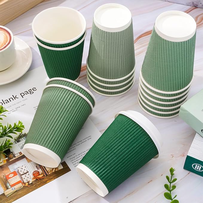 Whaline 100Pcs Sage Green Disposable Coffee Cups - Image 3