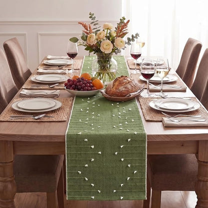 Artoid Mode Army Green Farmhouse Rustic Cotton Woven Table Runner, Seasonal - Image 3