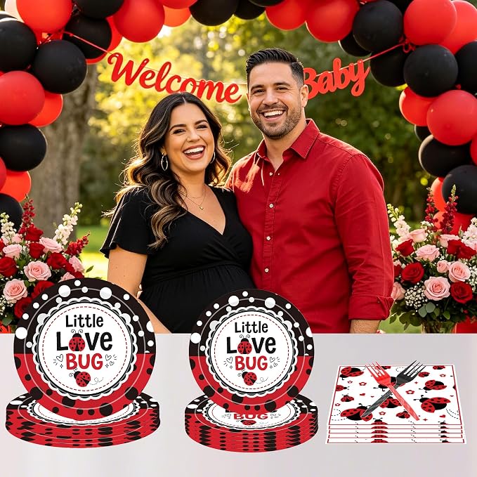 96 Pcs Love Bug Baby Shower Decorations, Lady Bug Tableware Set | Includes - Image 6