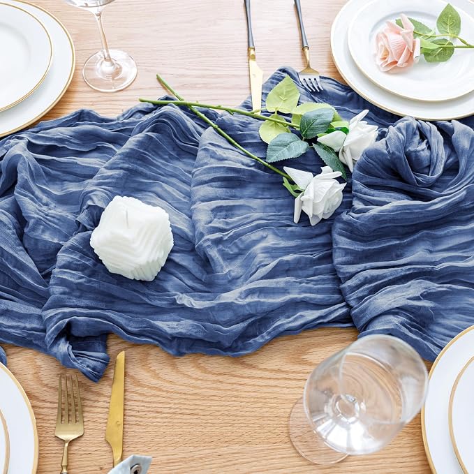 Cheesecloth Table Runner Blue 10FT Boho Gauze Runner, 6 Pack | 120 Inch Cheese - Image 5