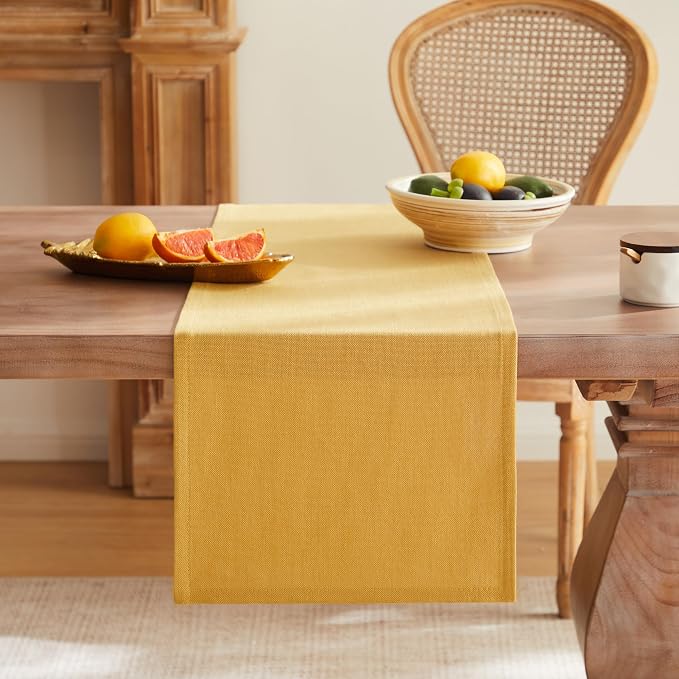 Rustic Cotton Linen Table Runner, 13x36 Inches Yellow | Farmhouse Style Linen - Image 4