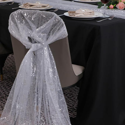 Snowkingdom 6 Pcs 10 FT Silver White Cheesecloth Table Runner Sheer Chiffon - Image 7